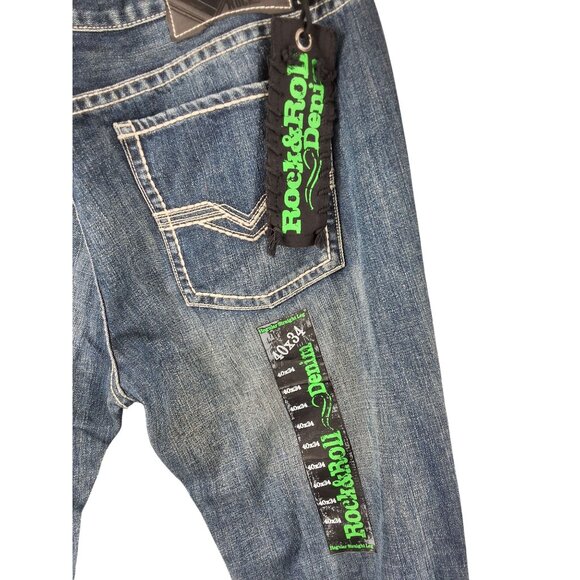 Rock & Roll Cowboy Denim Pistol Straight Jeans 40x34 Regular Straight Leg Blues - Picture 4 of 7